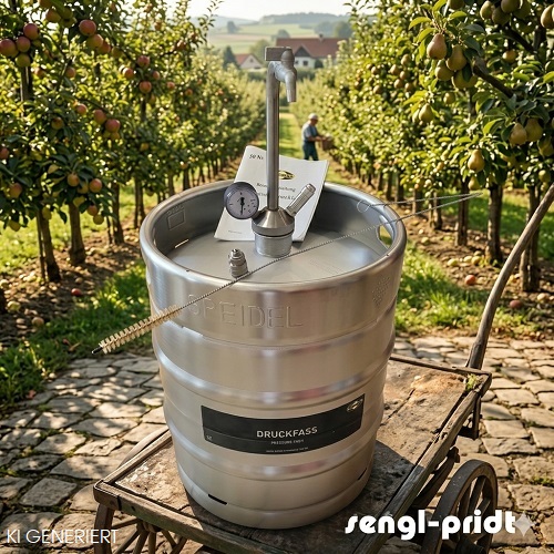 Speidel Druckmostfass 50 Liter mit Edelstahl-Steigrohr mit Zapfsäule und Kugelhahn (Auslaufbogen)